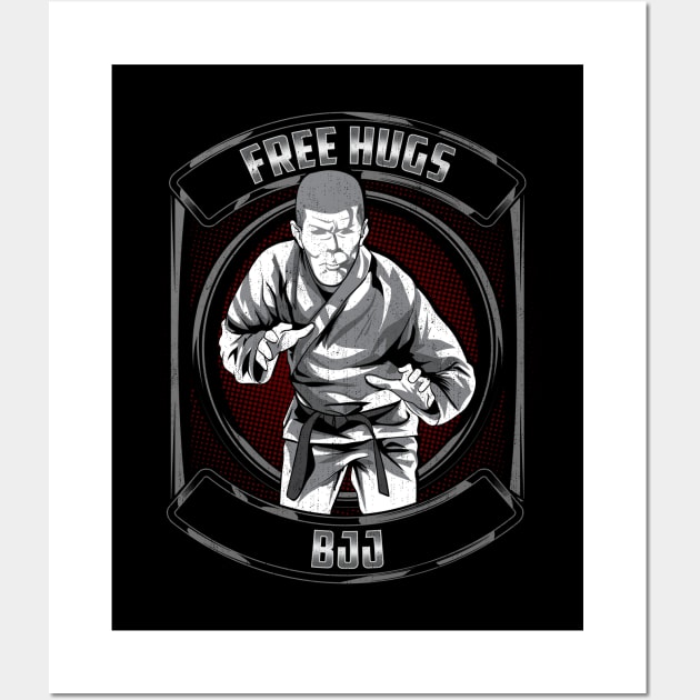 Funny Free Hugs Jiu Jitsu Pun BJJ Martial Arts Wall Art by theperfectpresents